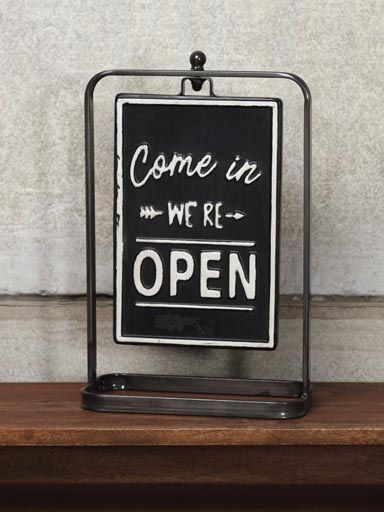 Small rotating open/closed sign on stand