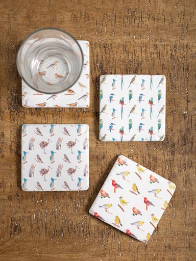 S/4 sous verres résine Oiseaux colorés