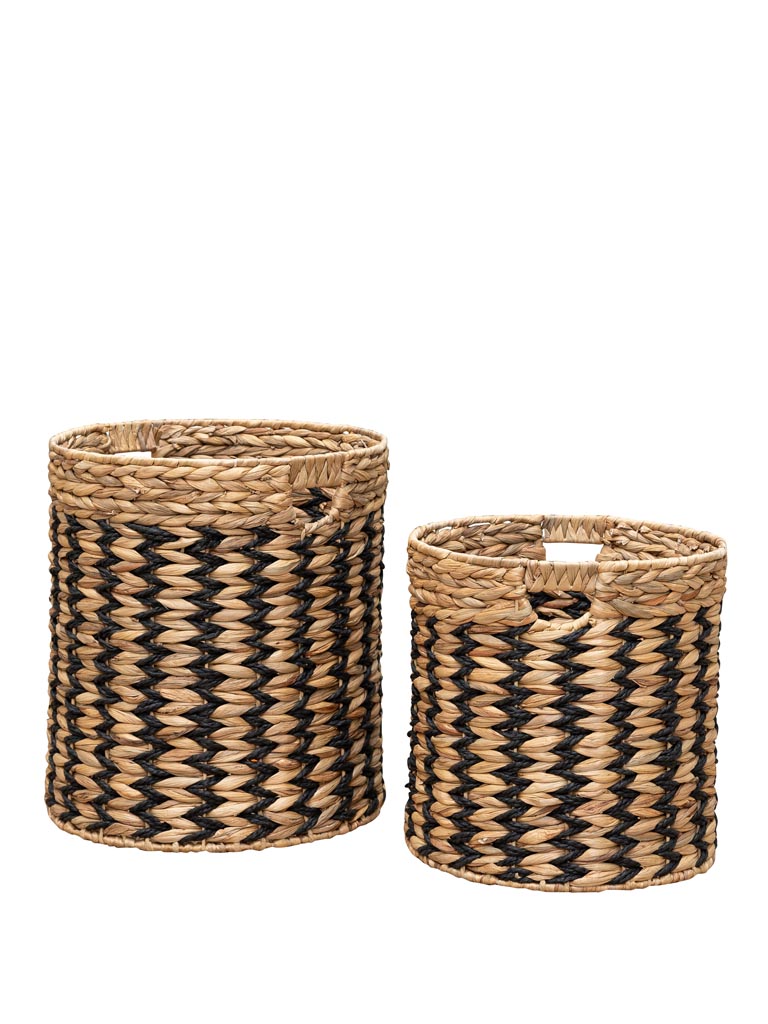 S/2 beige and black grass baskets - 2