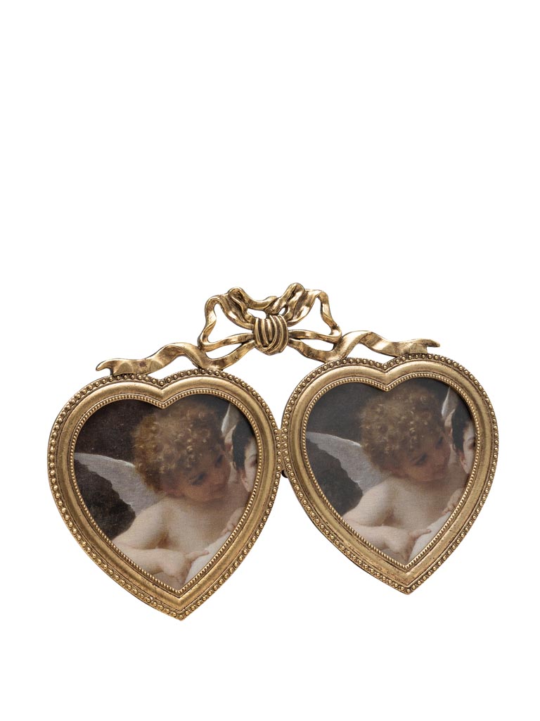 Double heart golden photo frame (9x9) - 2