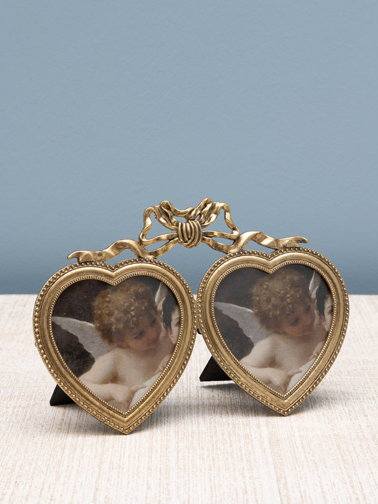 Double heart golden photo frame (9x9) - 1