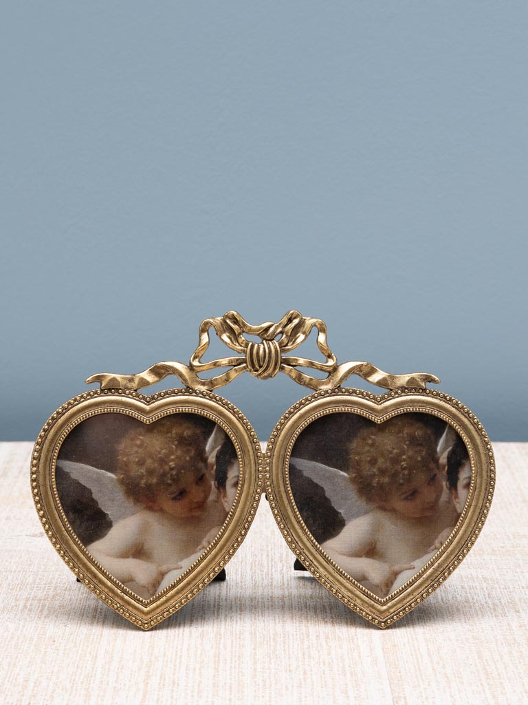 Double heart golden photo frame (9x9) - 3