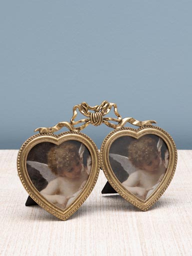 Double heart golden photo frame (9x9)