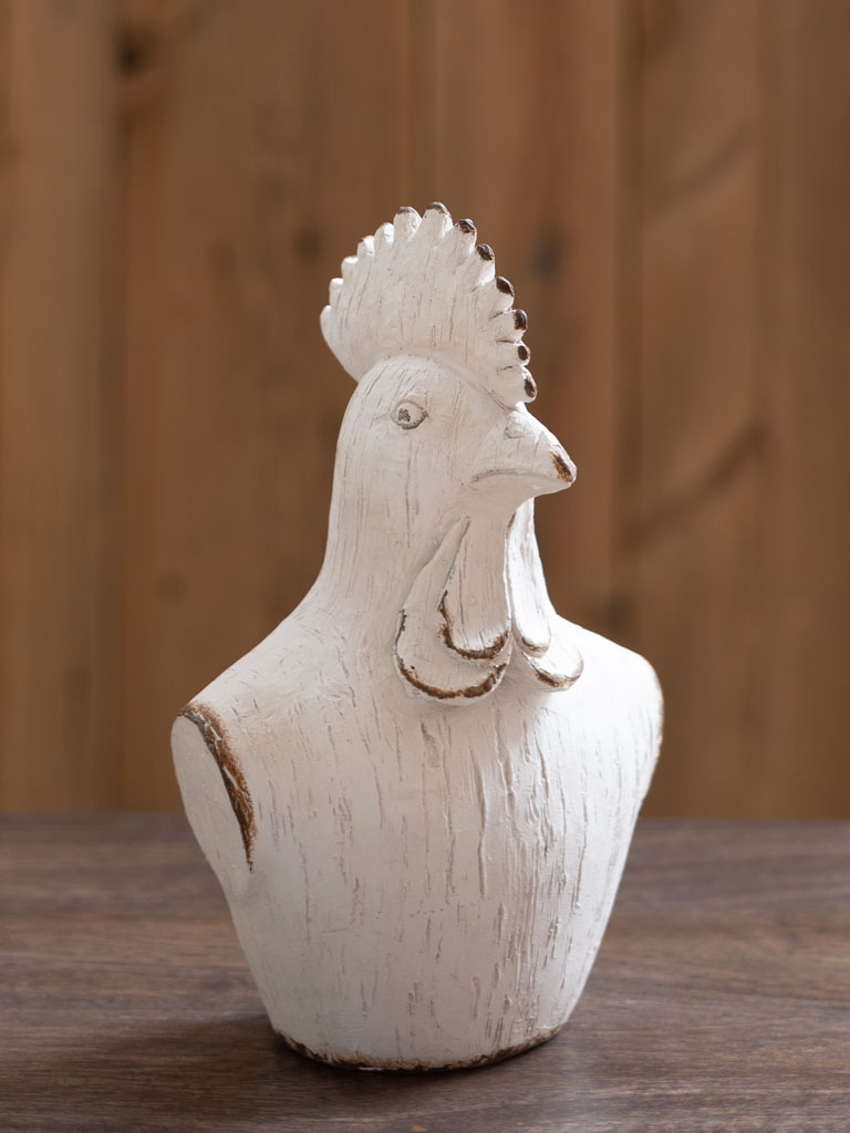 Deco rooster bust white patina - 1