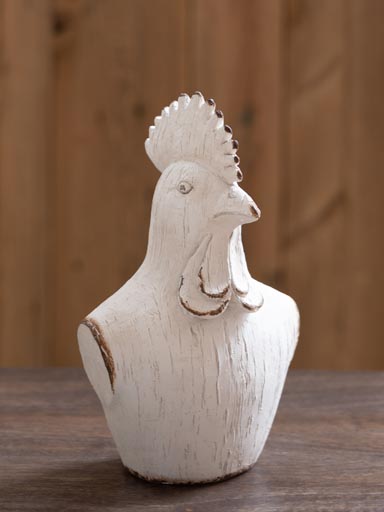 Deco rooster bust white patina