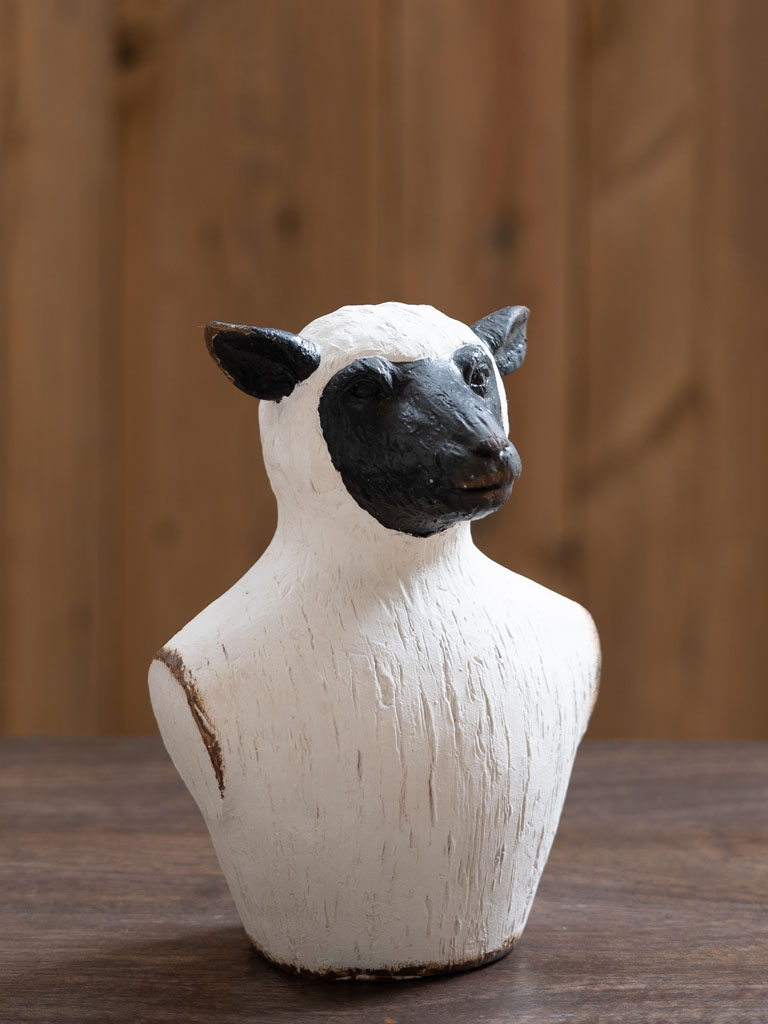 Déco buste de mouton patine blanche - 1