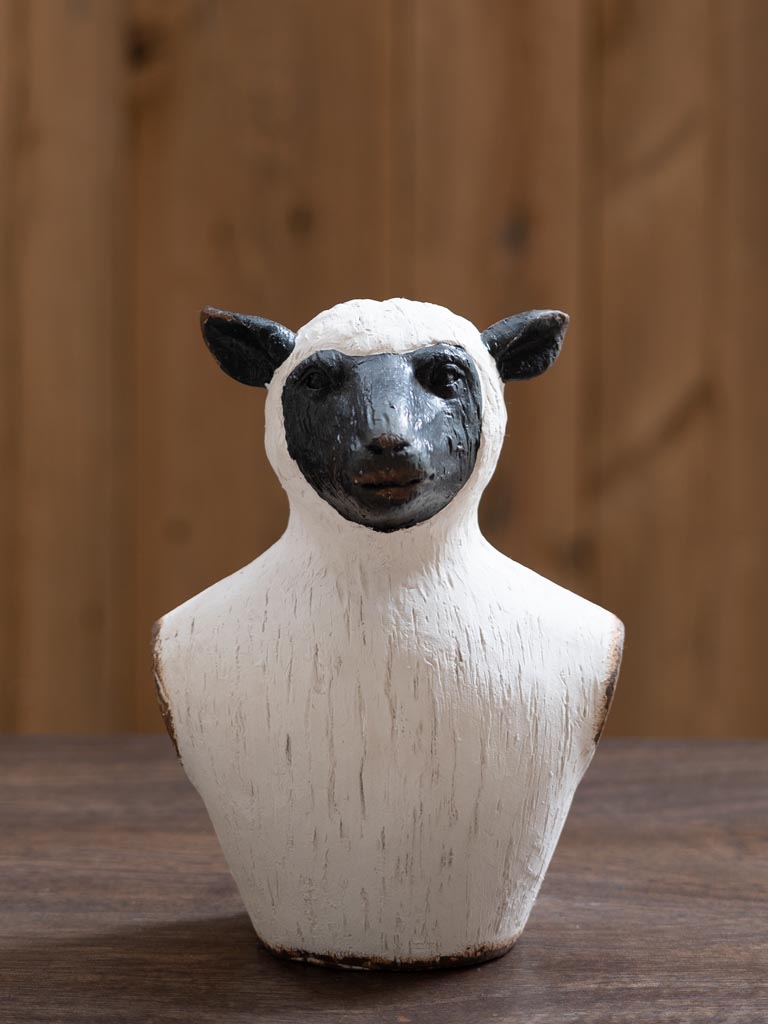 Deco sheep bust white patina - 3