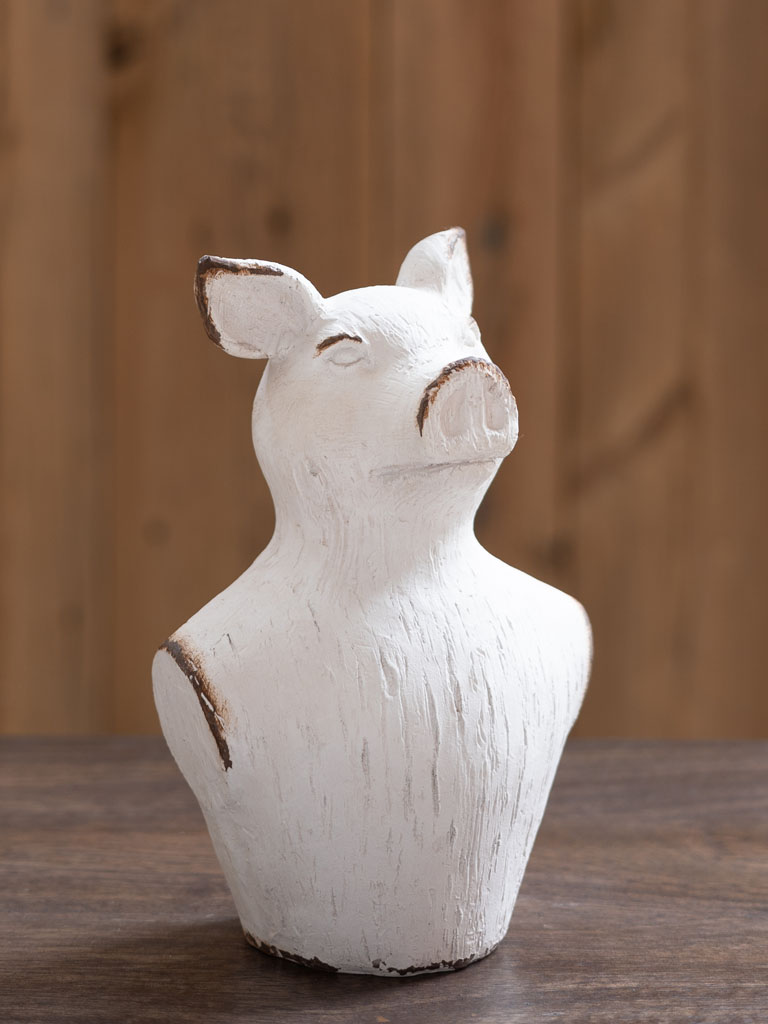 Deco pig bust white patina - 1