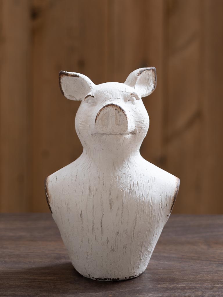 Deco pig bust white patina - 3