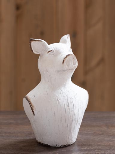 Deco pig bust white patina