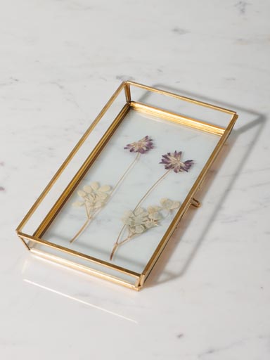 Trinket tray with dry flowers in glass frame