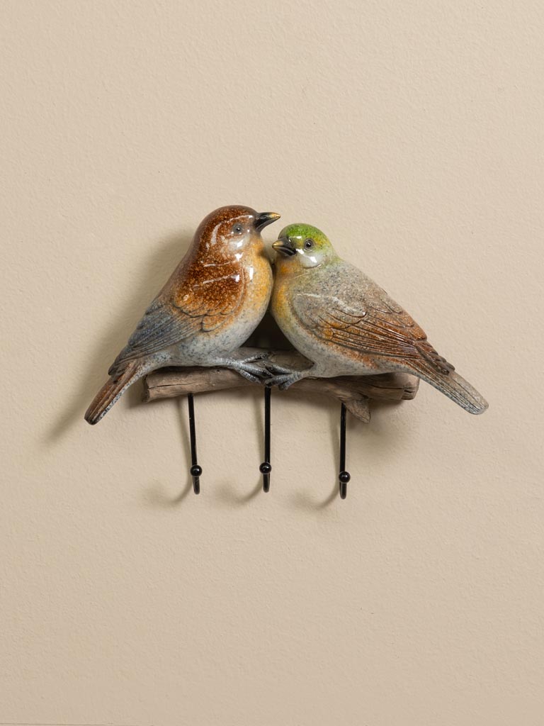 Crochet 2 oiseaux colorés en grès - 1