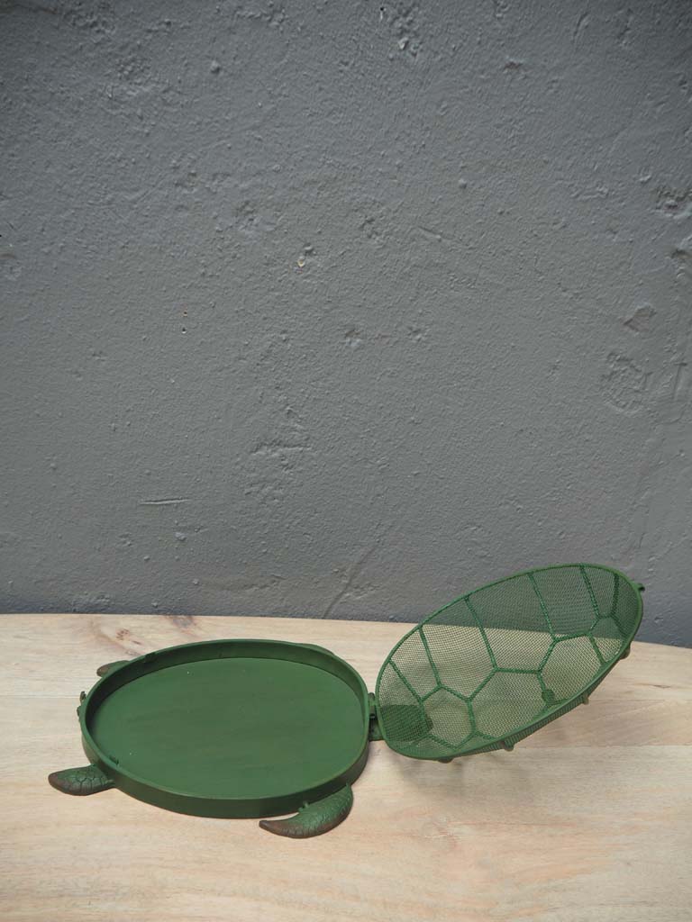 Tray with cover in green metal 