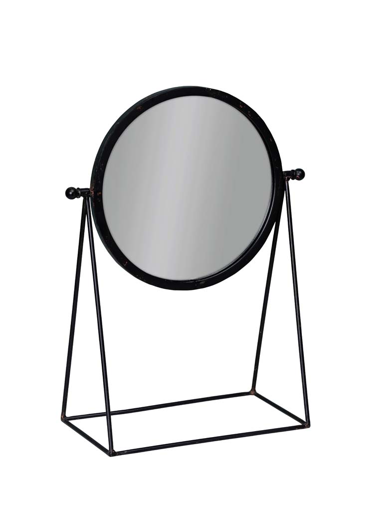 Black round mirror on high stand - 2