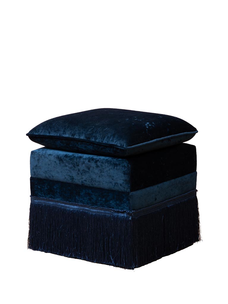 Night blue footstool with fringes Costanza - 2