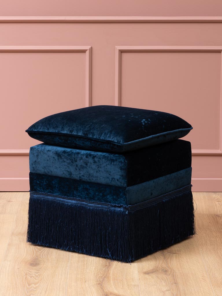 Night blue footstool with fringes Costanza - 1