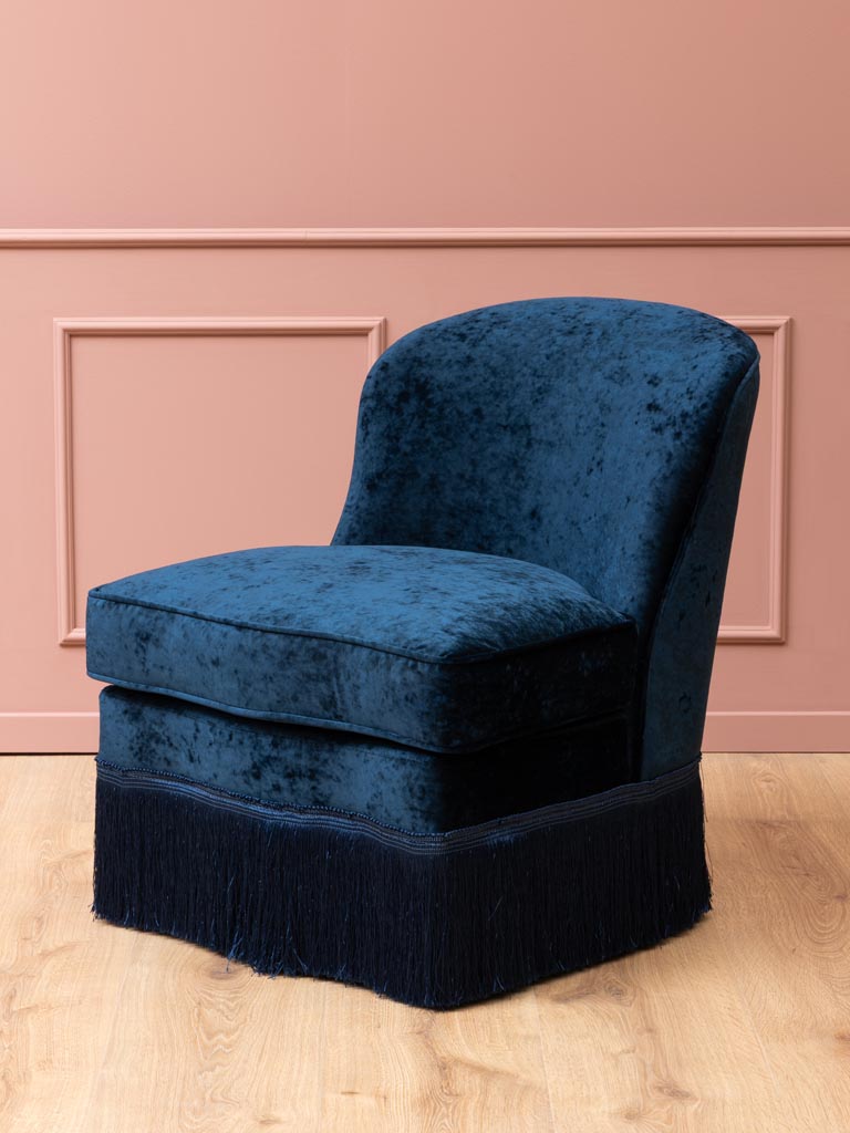 Night blue armchair with fringes Costanza - 1