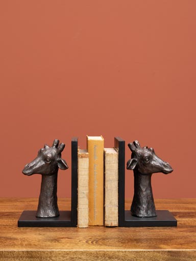 Old bronze girafe bookend in resin