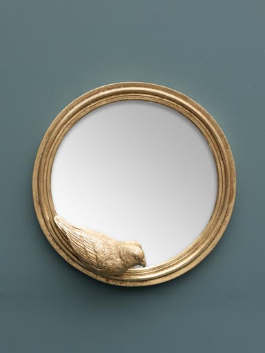 Miroir rond oiseau doré