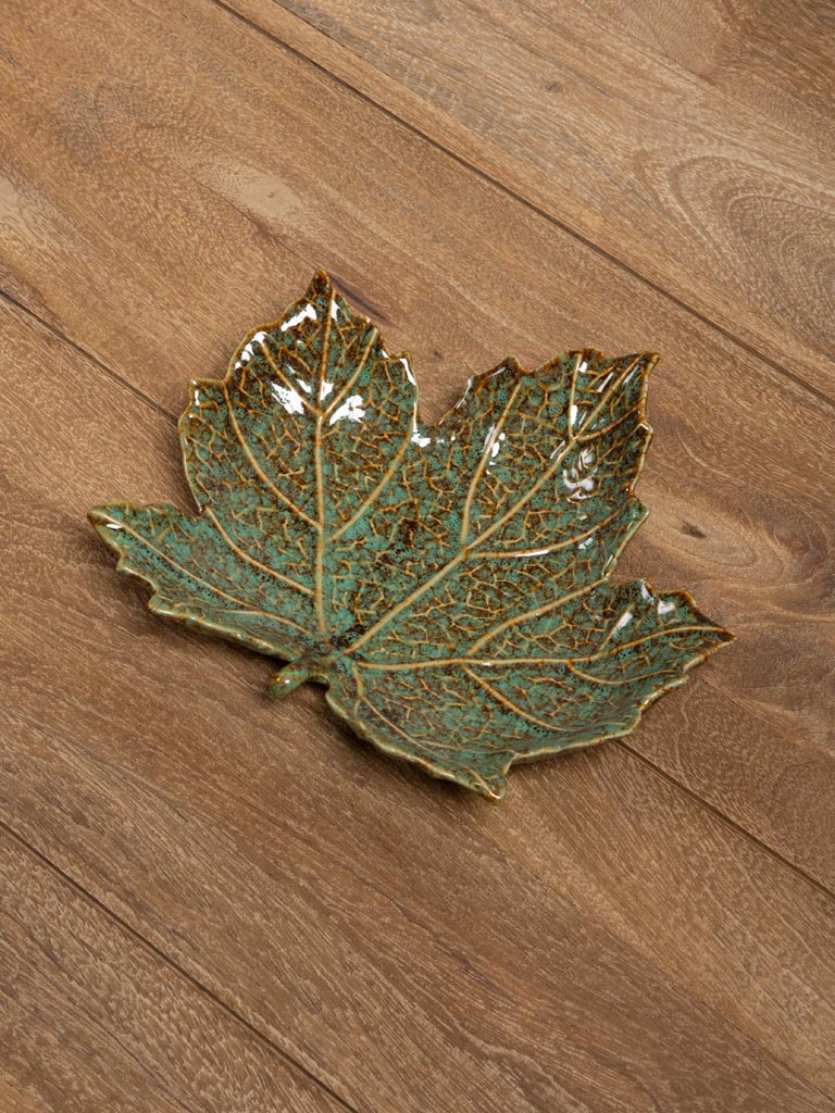 Green leaf dish in ceramic - 4