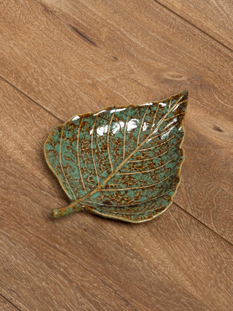 Small green leaf dish in ceramic - 4