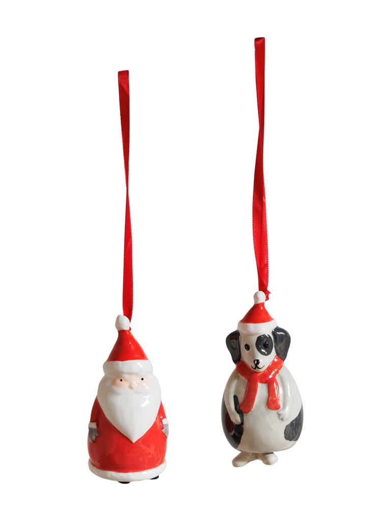 S/2 hanging Xmas bells Santa Claus & dog - 2