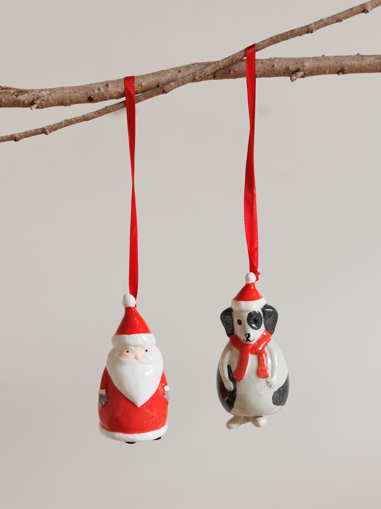 S/2 hanging Xmas bells Santa Claus & dog - 1