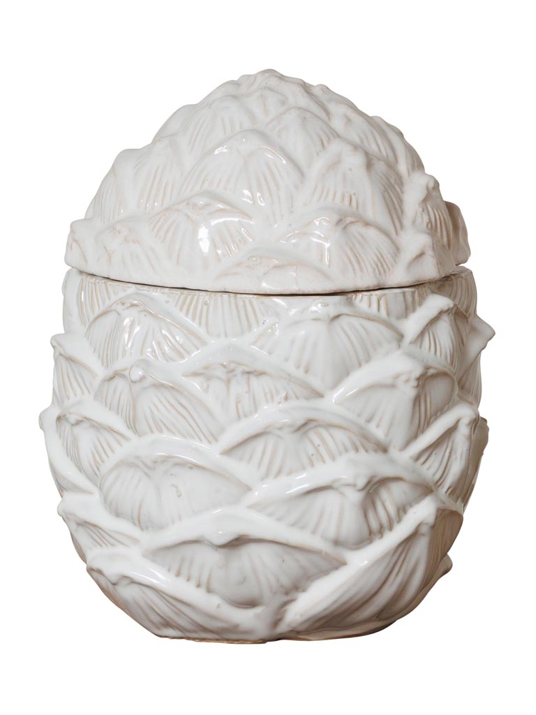 Large white stoneware pincone box - 2
