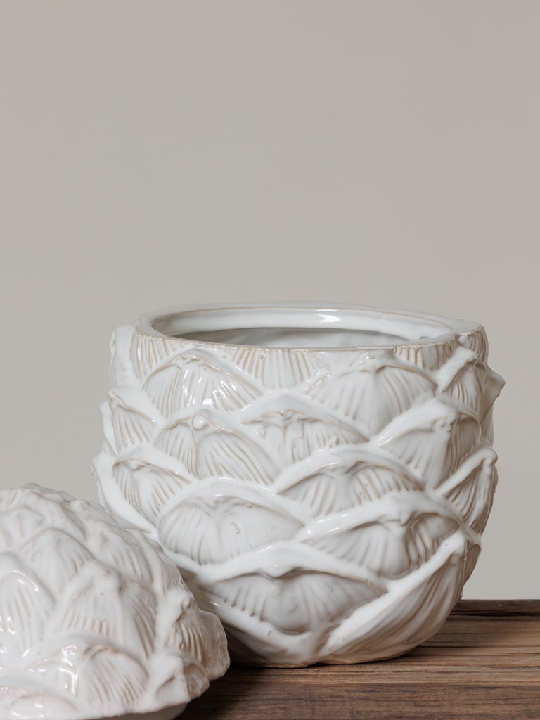 Large white stoneware pincone box - 4