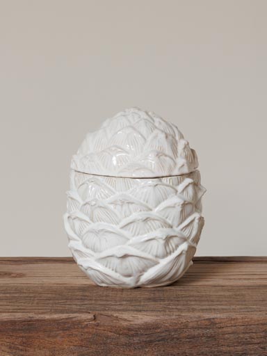 Large white stoneware pincone box