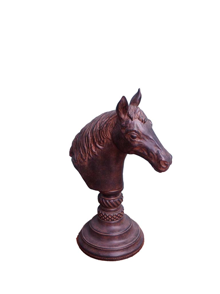 Horse head on stand brown patina - 2