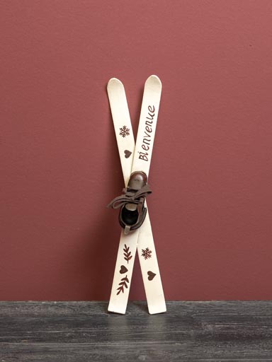 Déco à poser Bienvenue Skis blancs