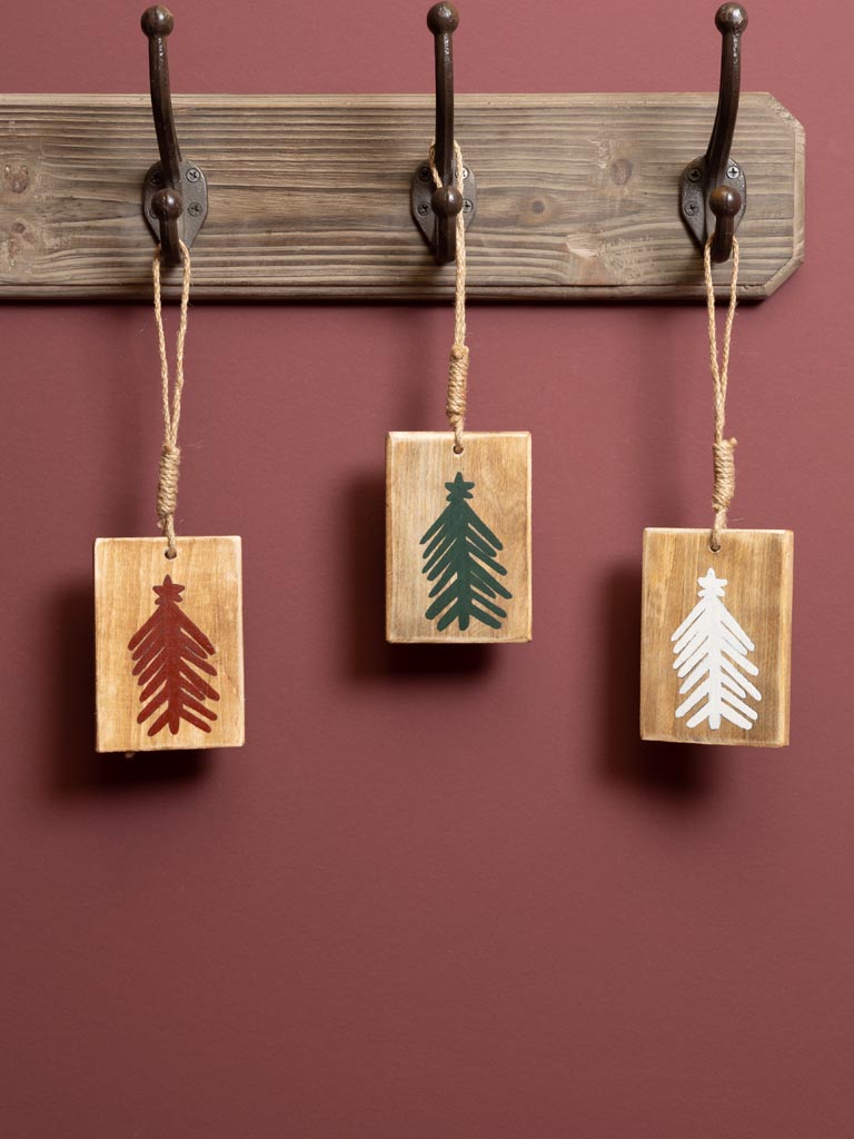 S/3 suspensions en bois sapin rouge, vert et blanc - 1