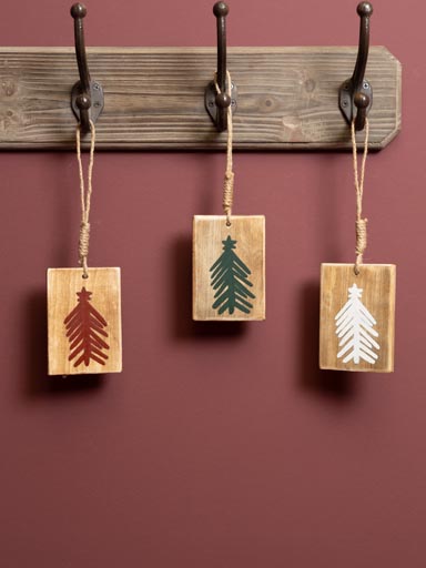 S/3 suspensions en bois sapin rouge, vert et blanc