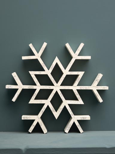 Large wooden snowflake silver strokes