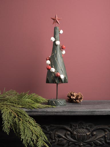 Wooden xmas tree with white & red guarland