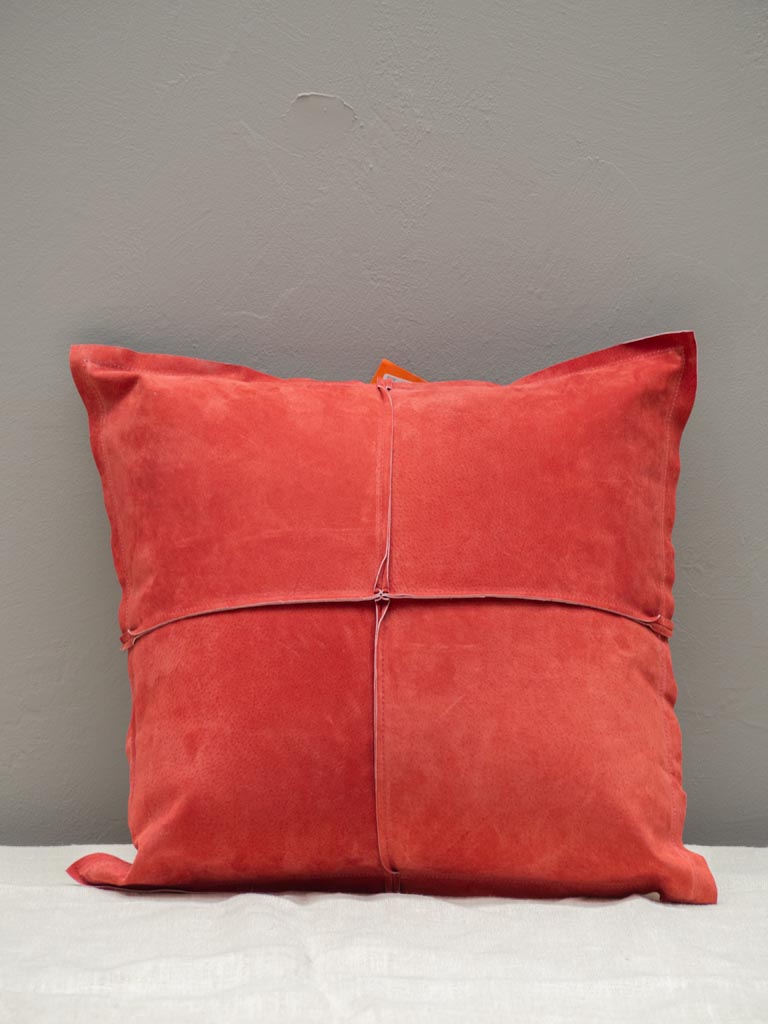 Burgundy leather cushion - 1