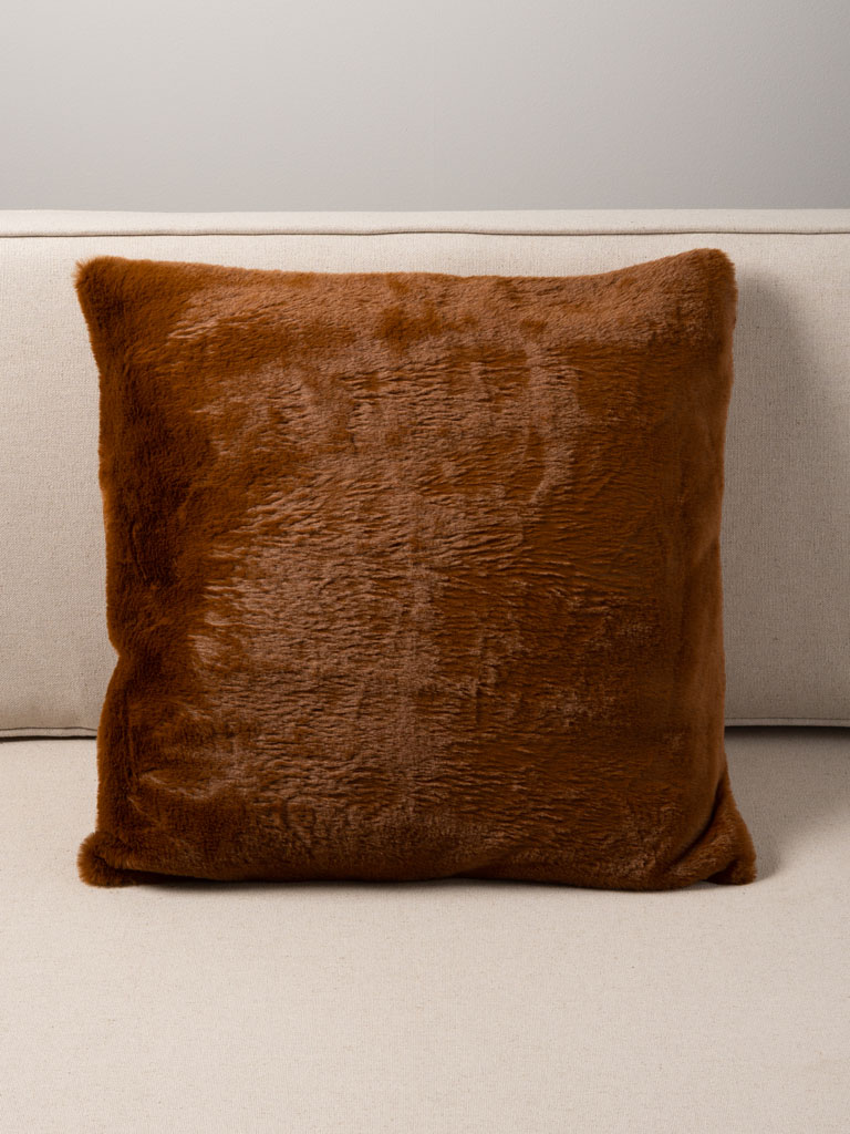 Orange fake fur cushion - 1