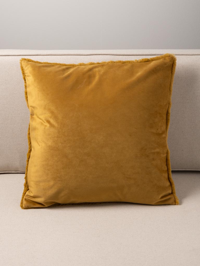 Mustard fake fur cushion - 3