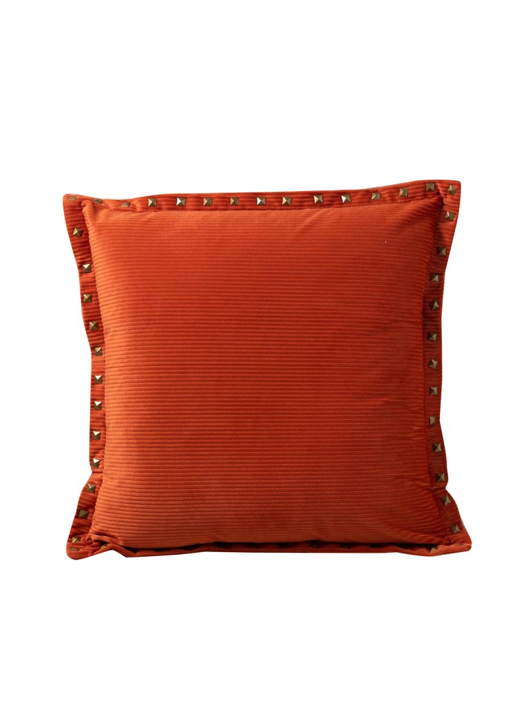 Orange corduroy cushion with studs - 2