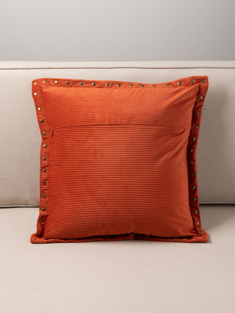 Orange corduroy cushion with studs - 3