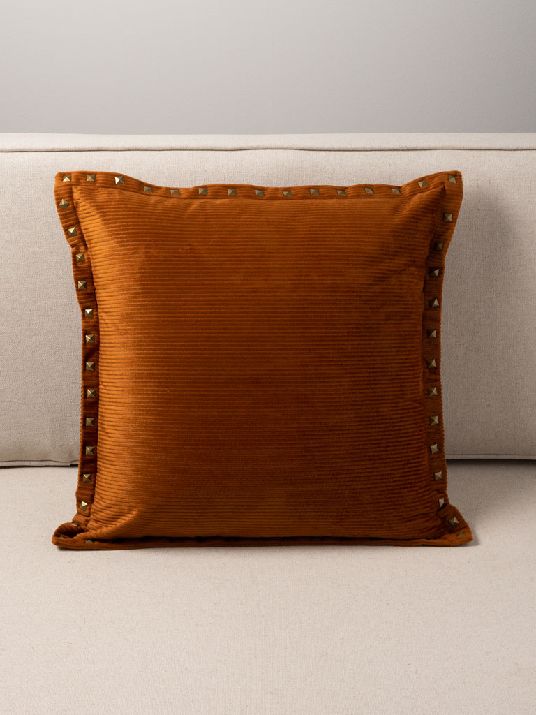 Rust corduroy cushion with studs - 1