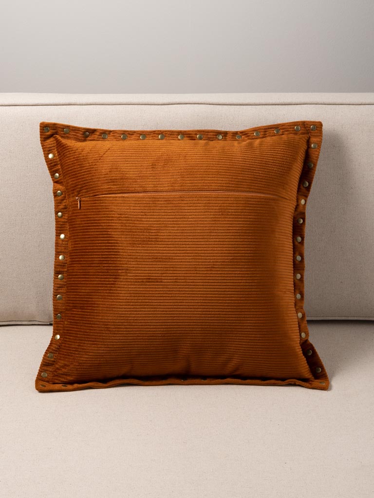 Rust corduroy cushion with studs - 3