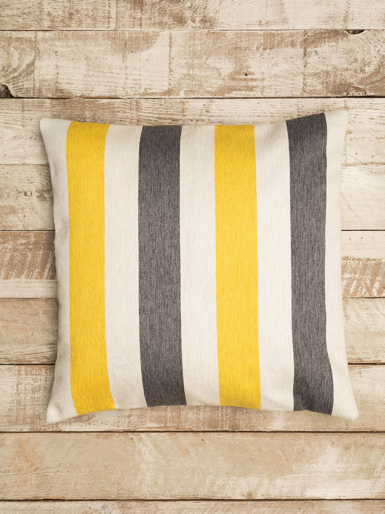 Coussin ligné jaune et gris - 1