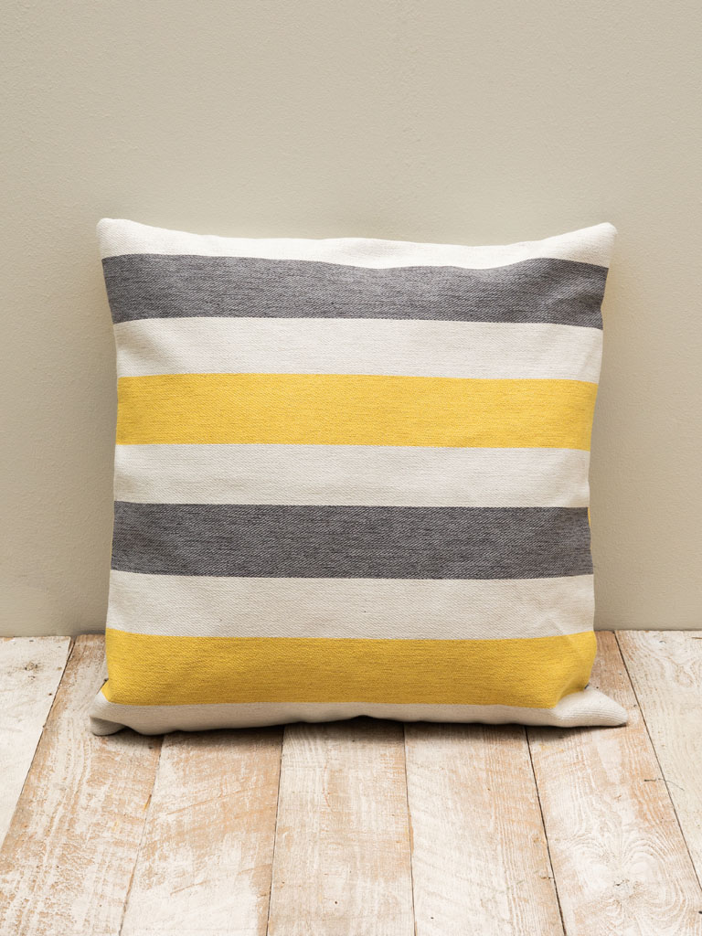 Coussin ligné jaune et gris - 3