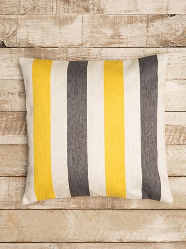 Coussin ligné jaune et gris