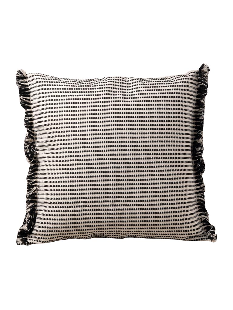 Black & white cushion with small fringes - 2