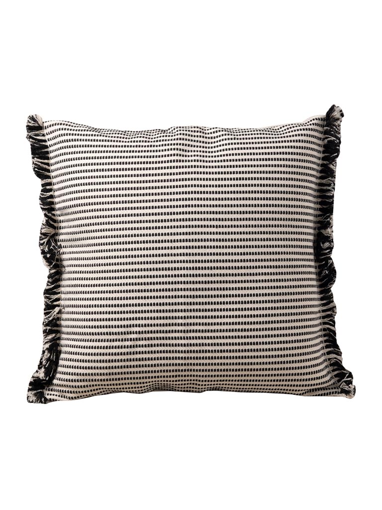 Coussin ligné noir et blanc petites franges - 2