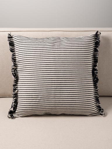 Black & white cushion with small fringes