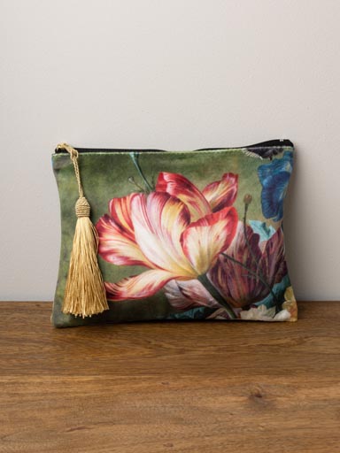 Flower pouch with gold pompom